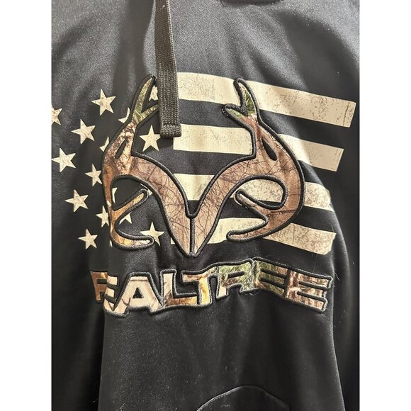 🍒 2/$20 🍒 Realtree Black Hoodie With Camo Logo & Flag Design sz XL - Picture 2 of 4